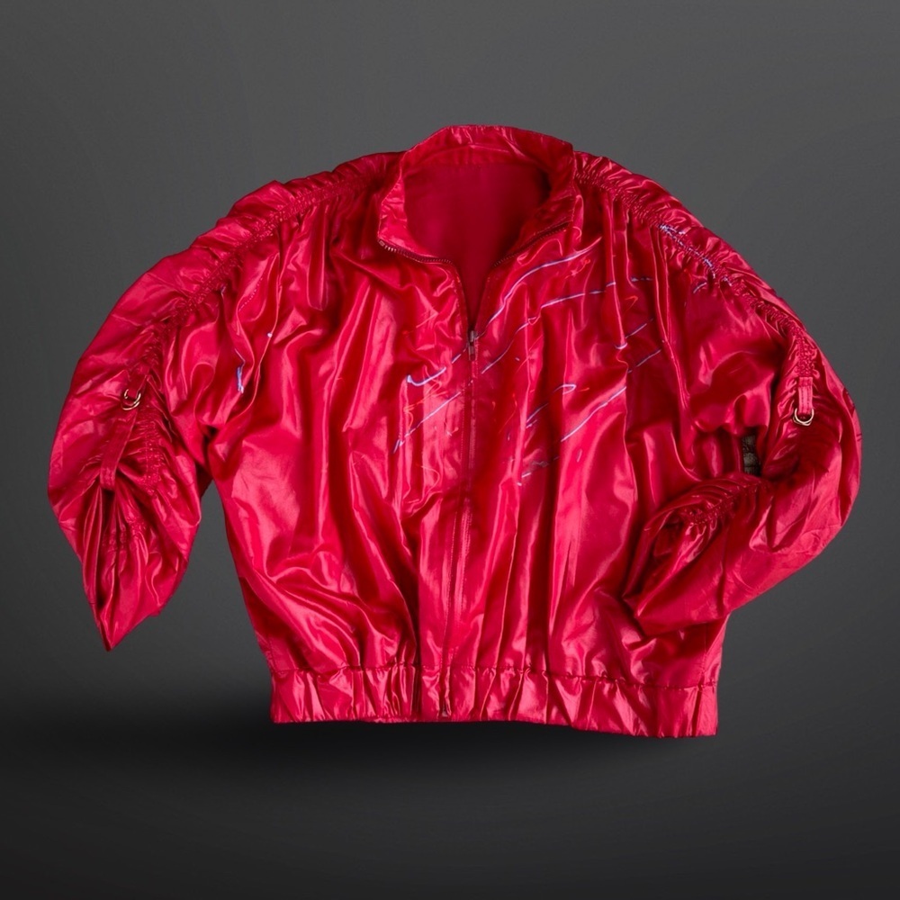 1980s Italian Antonio Ruspoli splatter paint ruched sleeve bomber jacket L/XL